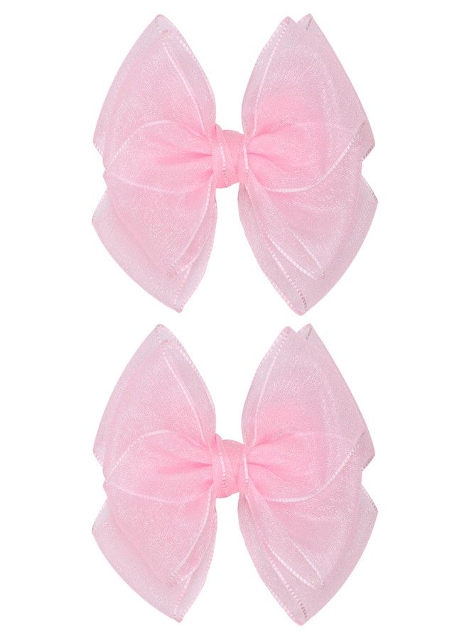 Zolyco 4.5-Inch Hair Bows Organza Alligator Clips Delicate Double Luster Sheer Mesh Hair Accessories for Girls, Toddler, Kids and Women Birthday Wedding Christmas Occasions- Set of 2 - Image 1